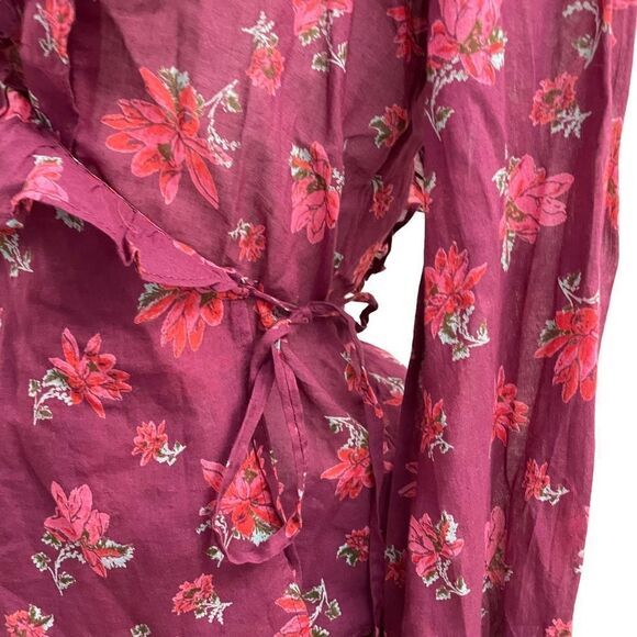 Free People Amanda Ruffle Top Sultry Combo floral wrap blouse size XS new - Picture 4 of 11